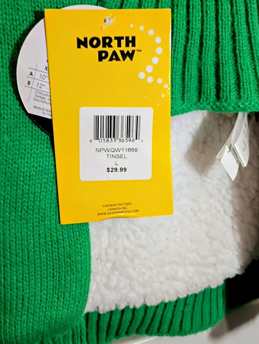 Ugly Dog Sweater NORTH PAW LG Christmas Tree Faux Fur Green BRAND-NEW w/tags